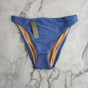 J Crew Swim Bottom Women Small Blue Cheeky High Rise Cut Ribbed Bathing Suit NEW